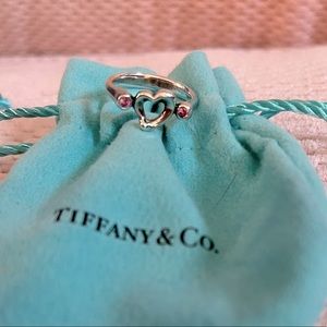 Tiffany Elsa Peretti pink sapphire open heart ring size 7